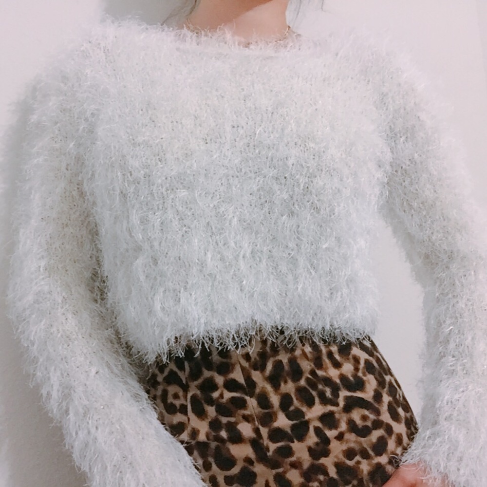 Fluffy gold and white sweater crop top
